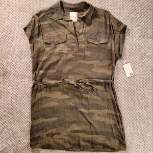 Army Dress By So Army Print Olive Green Size Large Dress Buttons Up To Neck